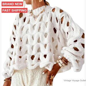 Oversized Crochet Pullover Sweater, Chunky Knit, Bohemian Design, Long Sleeve